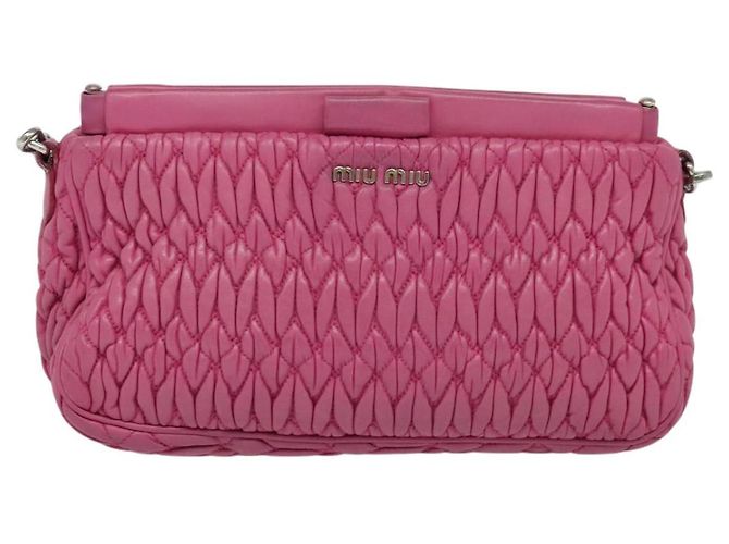 Borsa a mano in pelle Miu Miu Matelassé Bijoux 2way Rosa Argento Auth 119162 - vista 13