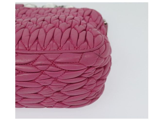 Borsa a mano in pelle Miu Miu Matelassé Bijoux 2way Rosa Argento Auth 119162 - vista 14