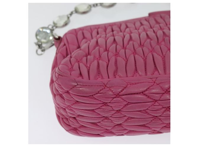 Borsa a mano in pelle Miu Miu Matelassé Bijoux 2way Rosa Argento Auth 119162 - vista 15