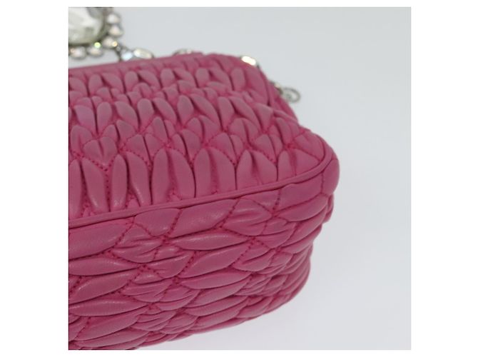 Borsa a mano in pelle Miu Miu Matelassé Bijoux 2way Rosa Argento Auth 119162 - vista 16