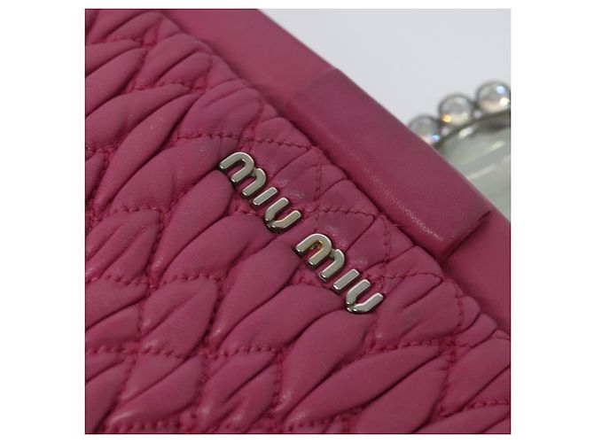 Borsa a mano in pelle Miu Miu Matelassé Bijoux 2way Rosa Argento Auth 119162 - vista 17