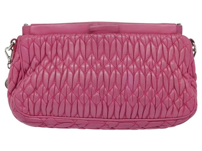 Borsa a mano in pelle Miu Miu Matelassé Bijoux 2way Rosa Argento Auth 119162 - vista 2