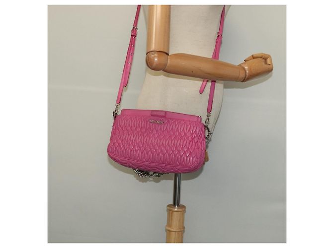 Borsa a mano in pelle Miu Miu Matelassé Bijoux 2way Rosa Argento Auth 119162 - vista 23
