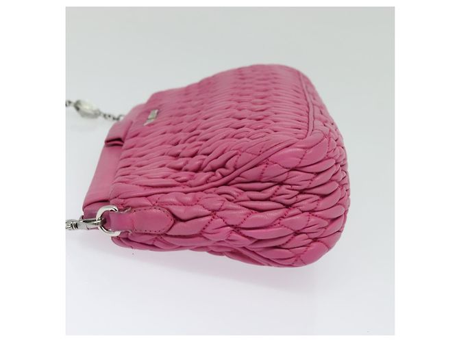 Borsa a mano in pelle Miu Miu Matelassé Bijoux 2way Rosa Argento Auth 119162 - vista 3