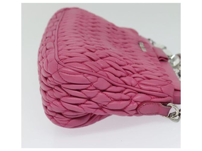 Borsa a mano in pelle Miu Miu Matelassé Bijoux 2way Rosa Argento Auth 119162 - vista 4