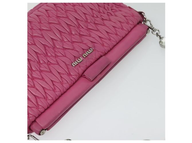 Borsa a mano in pelle Miu Miu Matelassé Bijoux 2way Rosa Argento Auth 119162 - vista 6