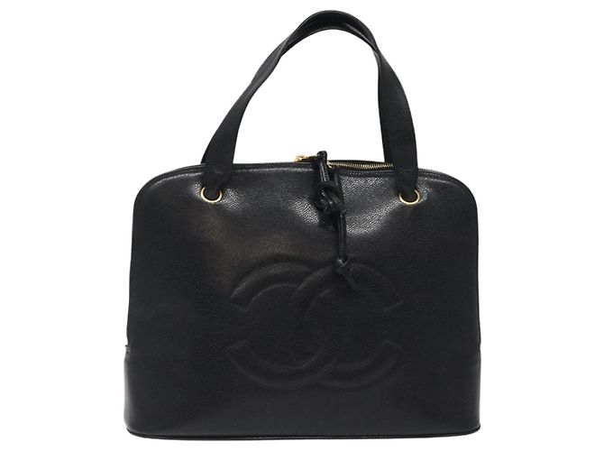 CHANEL COCO Borsa a Mano Mark Pelle Caviar Nera Oro CC Auth yk17997 Nero D'oro - vista 13