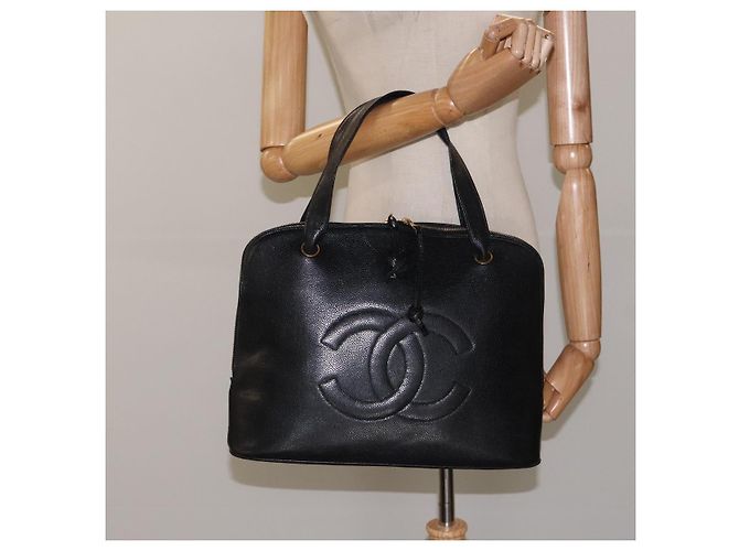 CHANEL COCO Borsa a Mano Mark Pelle Caviar Nera Oro CC Auth yk17997 Nero D'oro - vista 23