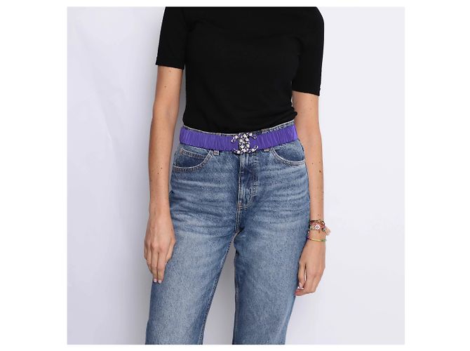 Chanel Gürtel aus elastischem Nylon lila mit Perlen - Ansicht 2
