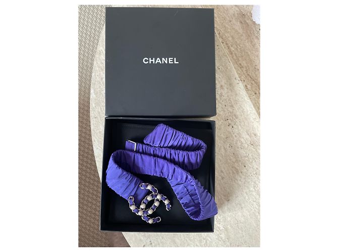Chanel Gürtel aus elastischem Nylon lila mit Perlen - Ansicht 5
