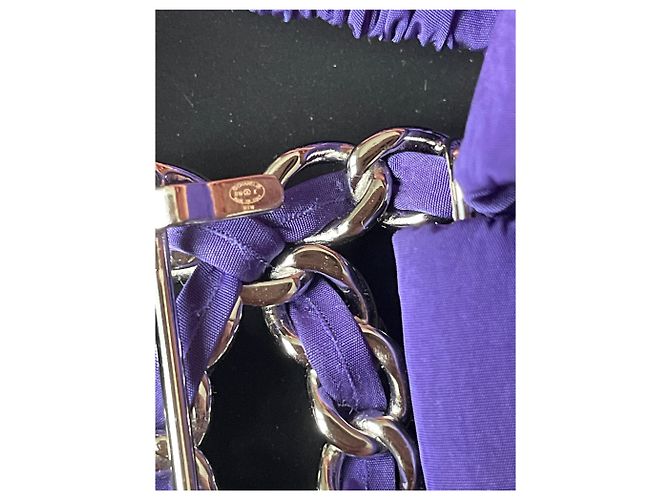 Chanel Gürtel aus elastischem Nylon lila mit Perlen - Ansicht 6