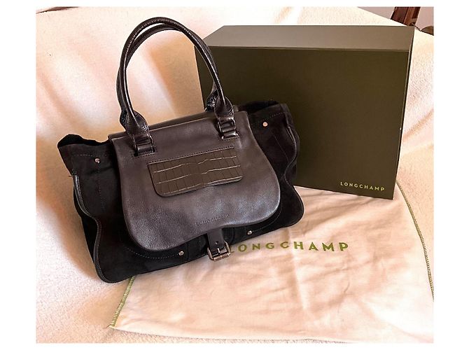 Borsa tote Longchamp in pelle e camoscio nero - vista 2