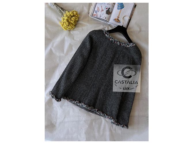Chaqueta de tweed gris con botones Gripoix CC de Chanel París Edimburgo - vista 13