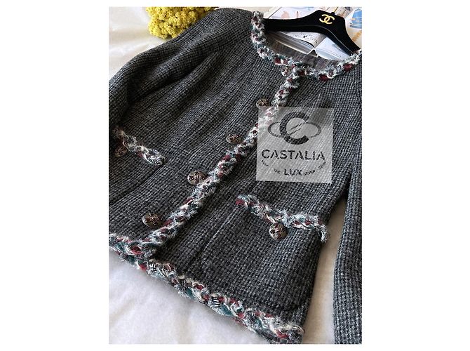 Chaqueta de tweed gris con botones Gripoix CC de Chanel París Edimburgo - vista 4