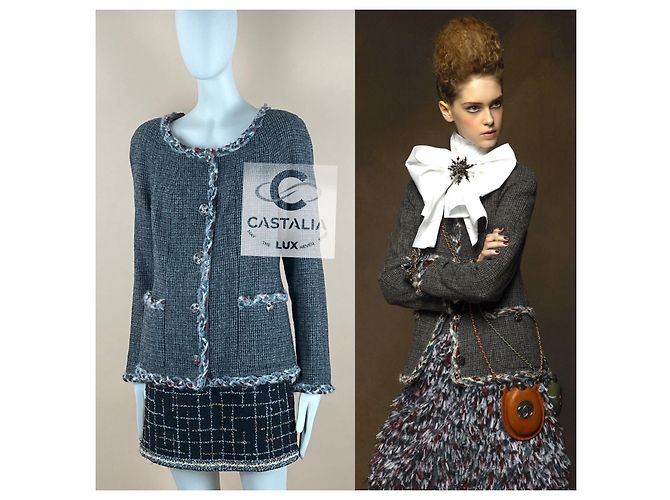 Chaqueta de tweed gris con botones Gripoix CC de Chanel París Edimburgo - vista 6