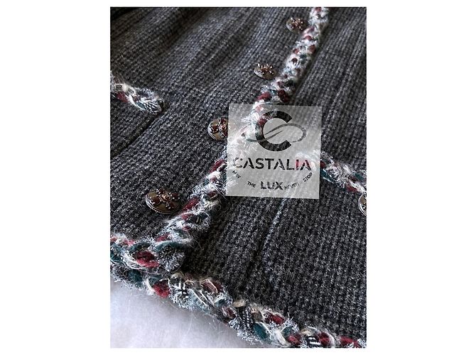 Chaqueta de tweed gris con botones Gripoix CC de Chanel París Edimburgo - vista 9