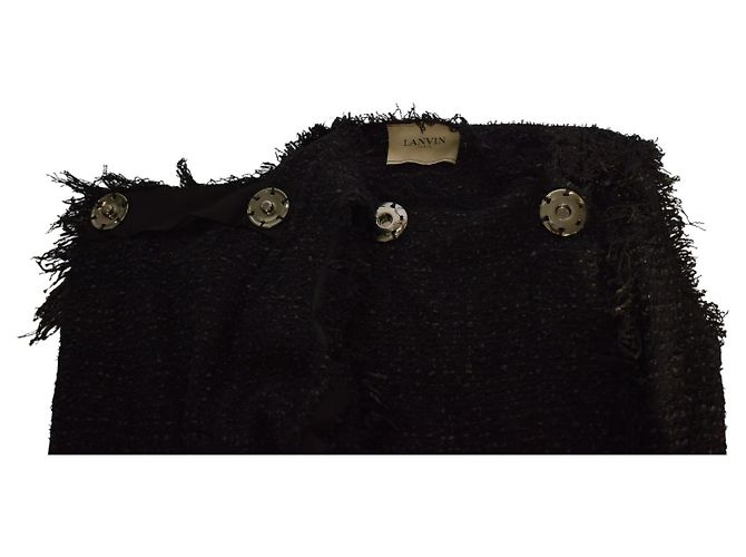 Chaleco sin mangas de punto de mezcla de algodón negro con flecos Lanvin talla 42 - vista 5