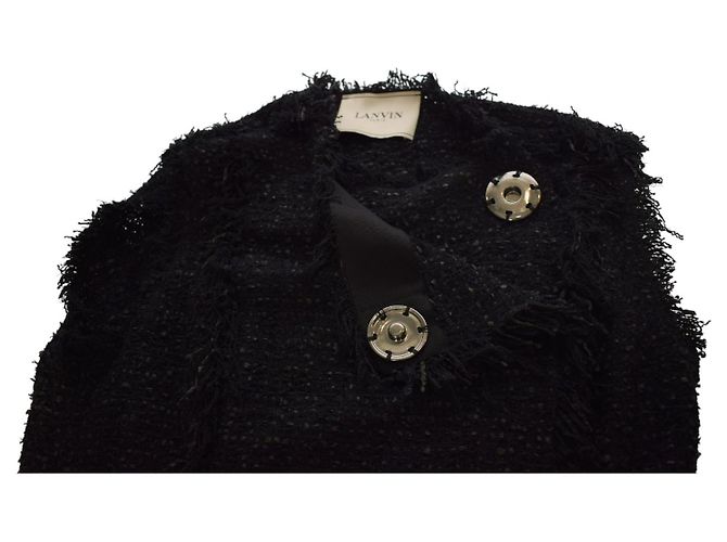 Chaleco sin mangas de punto de mezcla de algodón negro con flecos Lanvin talla 42 - vista 6