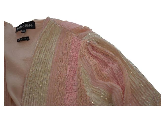 Retrofête Abito Gabrielle di Retrofete completamente paillettato, maniche lunghe, mini wrap, taglia XS - vista 10