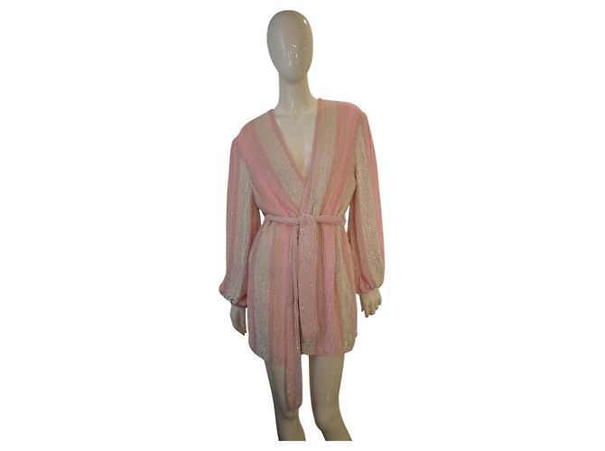Retrofête Abito Gabrielle di Retrofete completamente paillettato, maniche lunghe, mini wrap, taglia XS - vista 3