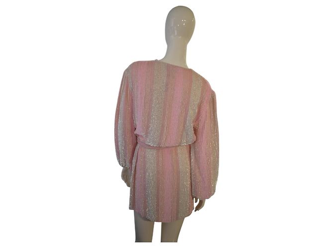 Retrofête Abito Gabrielle di Retrofete completamente paillettato, maniche lunghe, mini wrap, taglia XS - vista 4