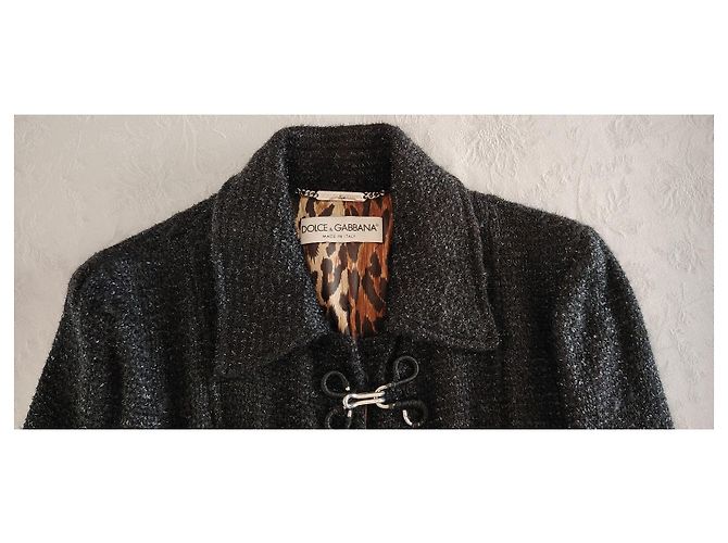 Dolce & Gabbana DOLCE&GABBANA ABRIGO DE UN BOTÓN EN TWEED BOUCLÉ LAMÉ. Negro - vista 5