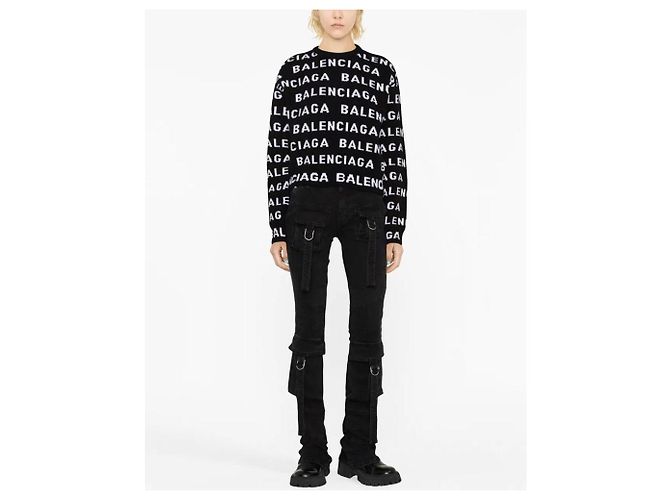 BALENCIAGA RUNDHALSPULLOVER MIT LOGO IN SCHWARZ/WEISS. Weiß - Ansicht 10