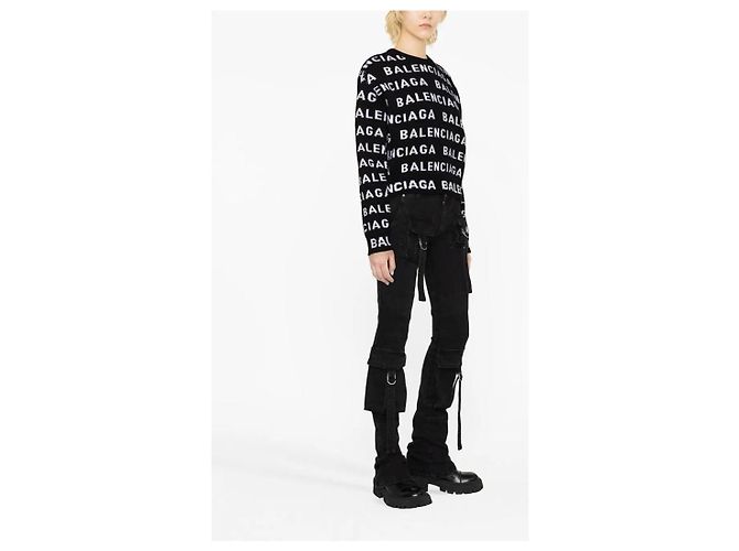 BALENCIAGA RUNDHALSPULLOVER MIT LOGO IN SCHWARZ/WEISS. Weiß - Ansicht 8
