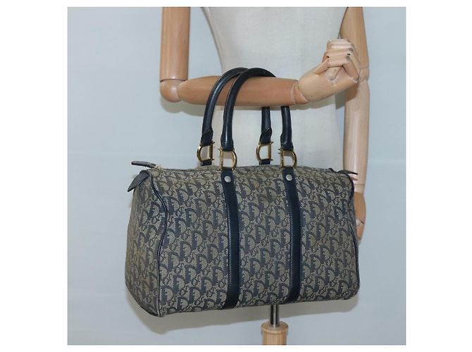 Borsa Boston in tela Trotter Christian Dior blu navy oro Auth bs25120 D'oro - vista 21