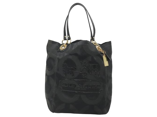 Borsa Tote Coach in tela nera e oro Auth bs24943 - vista 2