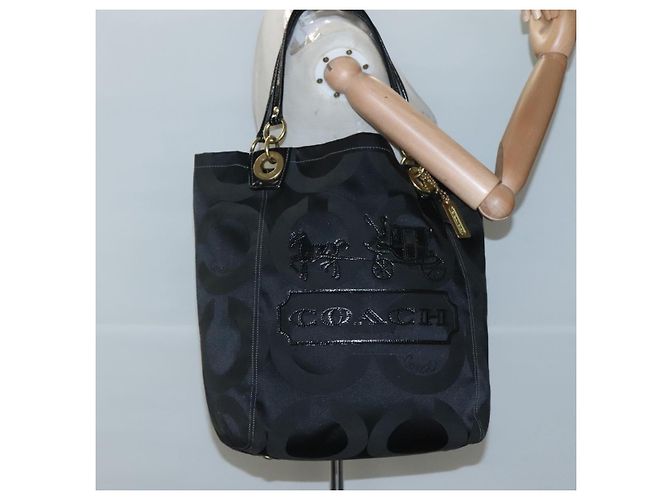 Borsa Tote Coach in tela nera e oro Auth bs24943 - vista 21