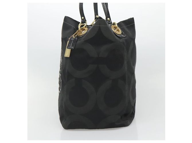 Borsa Tote Coach in tela nera e oro Auth bs24943 - vista 5