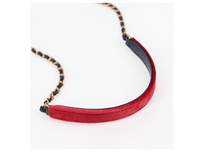 CHANEL Matelassé Camelia Borsa a Spalla con Catena Velluto Rosso CC Auth KD378SM Blu navy - vista 10