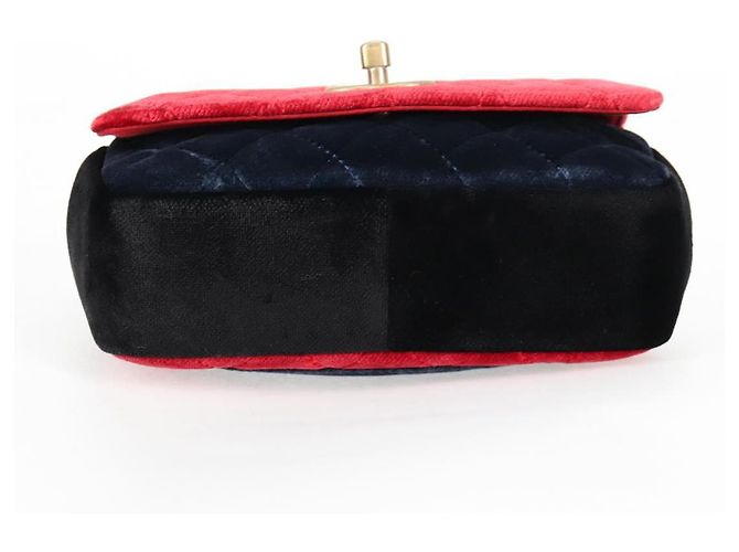 CHANEL Matelassé Camelia Borsa a Spalla con Catena Velluto Rosso CC Auth KD378SM Blu navy - vista 13