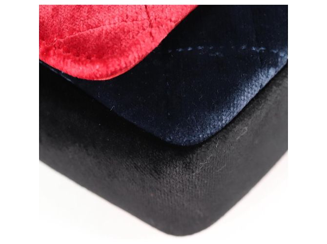 CHANEL Matelassé Camelia Borsa a Spalla con Catena Velluto Rosso CC Auth KD378SM Blu navy - vista 14