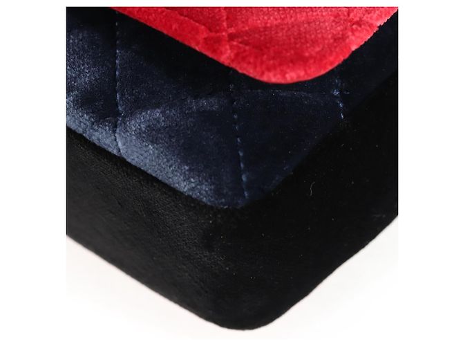 CHANEL Matelassé Camelia Borsa a Spalla con Catena Velluto Rosso CC Auth KD378SM Blu navy - vista 15