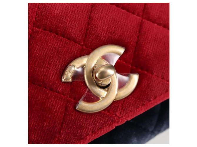 CHANEL Matelassé Camelia Borsa a Spalla con Catena Velluto Rosso CC Auth KD378SM Blu navy - vista 18