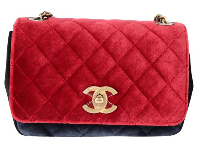CHANEL Matelassé Camelia Borsa a Spalla con Catena Velluto Rosso CC Auth KD378SM Blu navy - vista 2