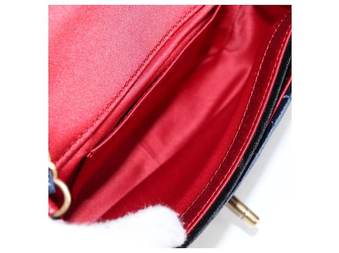 CHANEL Matelassé Camelia Borsa a Spalla con Catena Velluto Rosso CC Auth KD378SM Blu navy - vista 23