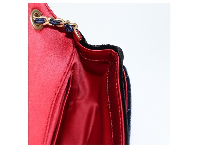 CHANEL Matelassé Camelia Borsa a Spalla con Catena Velluto Rosso CC Auth KD378SM Blu navy - vista 24