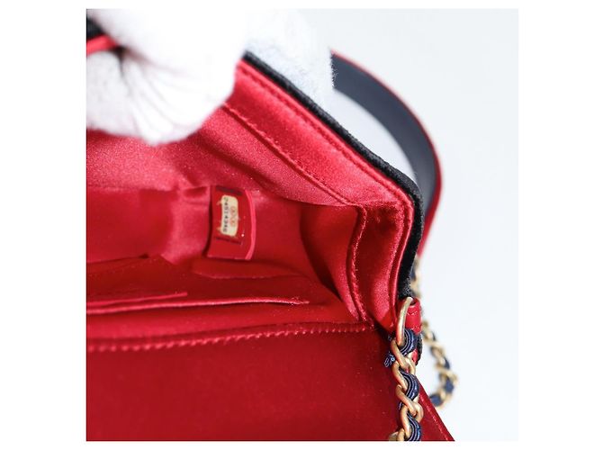 CHANEL Matelassé Camelia Borsa a Spalla con Catena Velluto Rosso CC Auth KD378SM Blu navy - vista 25