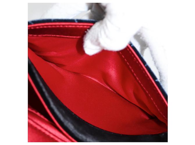CHANEL Matelassé Camelia Borsa a Spalla con Catena Velluto Rosso CC Auth KD378SM Blu navy - vista 26