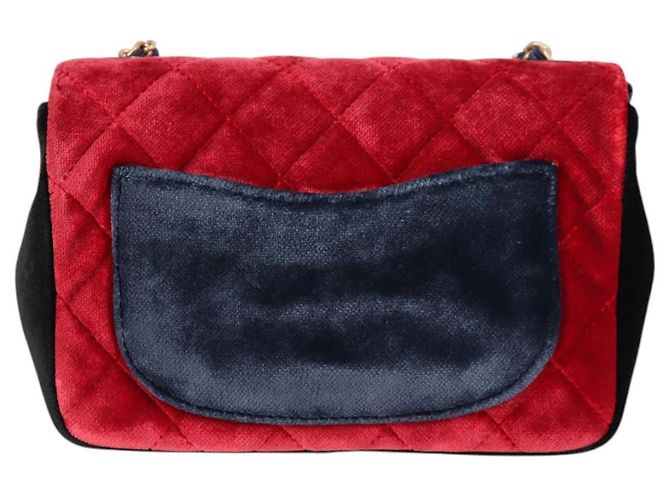 CHANEL Matelassé Camelia Borsa a Spalla con Catena Velluto Rosso CC Auth KD378SM Blu navy - vista 3