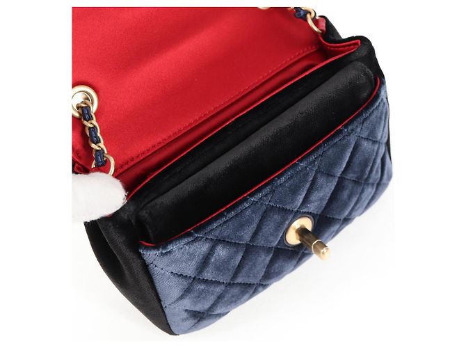 CHANEL Matelassé Camelia Borsa a Spalla con Catena Velluto Rosso CC Auth KD378SM Blu navy - vista 37