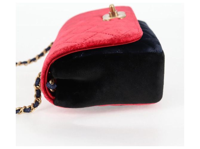CHANEL Matelassé Camelia Borsa a Spalla con Catena Velluto Rosso CC Auth KD378SM Blu navy - vista 4