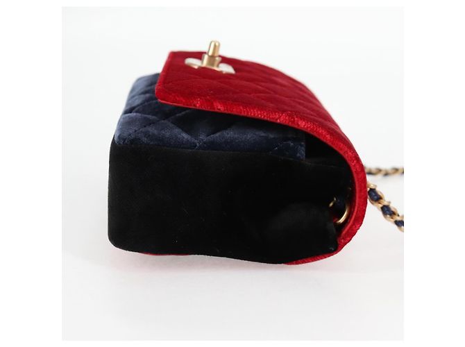 CHANEL Matelassé Camelia Borsa a Spalla con Catena Velluto Rosso CC Auth KD378SM Blu navy - vista 5