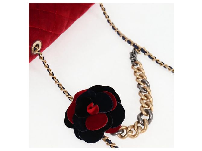 CHANEL Matelassé Camelia Borsa a Spalla con Catena Velluto Rosso CC Auth KD378SM Blu navy - vista 8