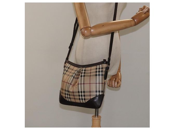 Borsa a spalla Burberry Nova Check PVC Beige Oro Auth 118306 D'oro - vista 22