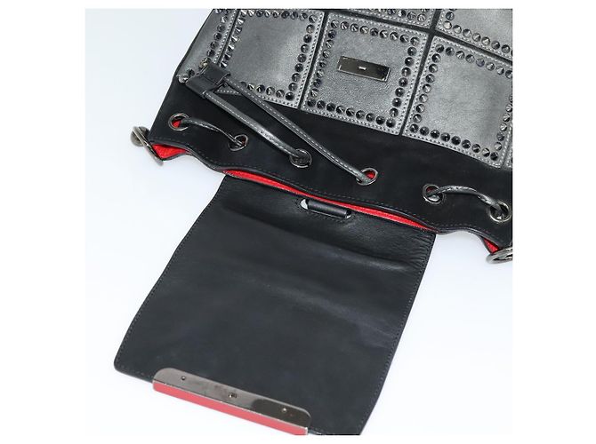 Zaino in pelle nera e argento Christian Louboutin Auth bs25217 Nero - vista 15