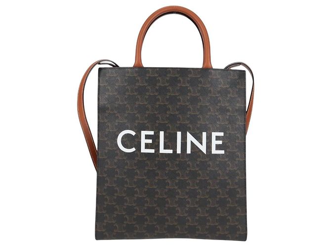 Céline CELINE Triomphe Borsa Tote Verticale in PVC Pelle Nera Oro Auth nb490M Nero D'oro - vista 2